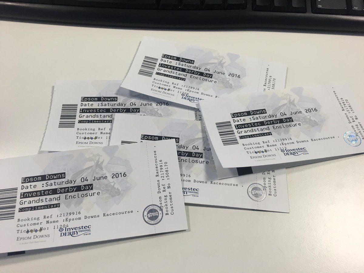 5 pairs of tickets for the Epsom Derby on Saturday have gone and landed