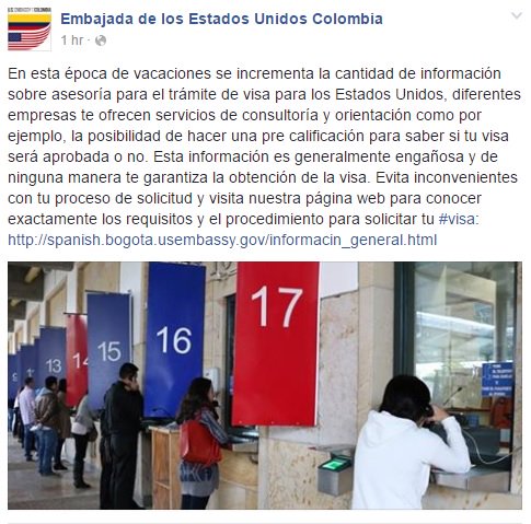 RRULegal's tweet photo. @elespectador La @USEmbassyBogota respondió a empresa que dice poder “pre-calificar” personas para obtener la #Visa https://t.co/Z7y1fA89sI