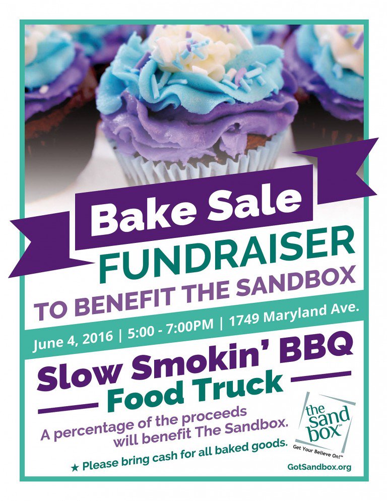 GotSandbox's tweet photo. Hope you're hungry: This Saturday from 5 to 7pm, join us for a Bake Sale to benefit The Sandbox! https://t.co/X3uu6eHzDI