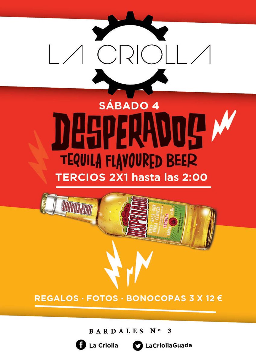 LaCriollaGuada's tweet photo. @Desperados_es  ya está en la criolla!! Celébralo con nosotros este sábado! 2x1 !!!!! https://t.co/qAhleTUu17