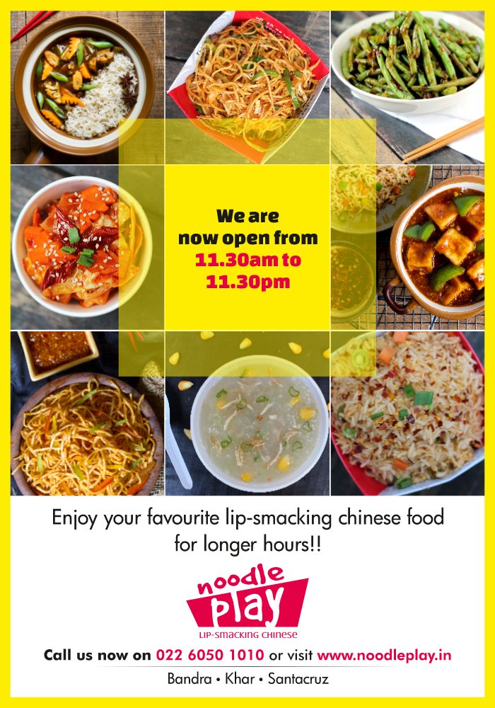 noodleplay's tweet photo. We are now open from 11.30am to 11.30pm, 7 Days. Lip Smacking Chinese when you need it. 022 60501010 to order . . . https://t.co/RuiLp9pMFz