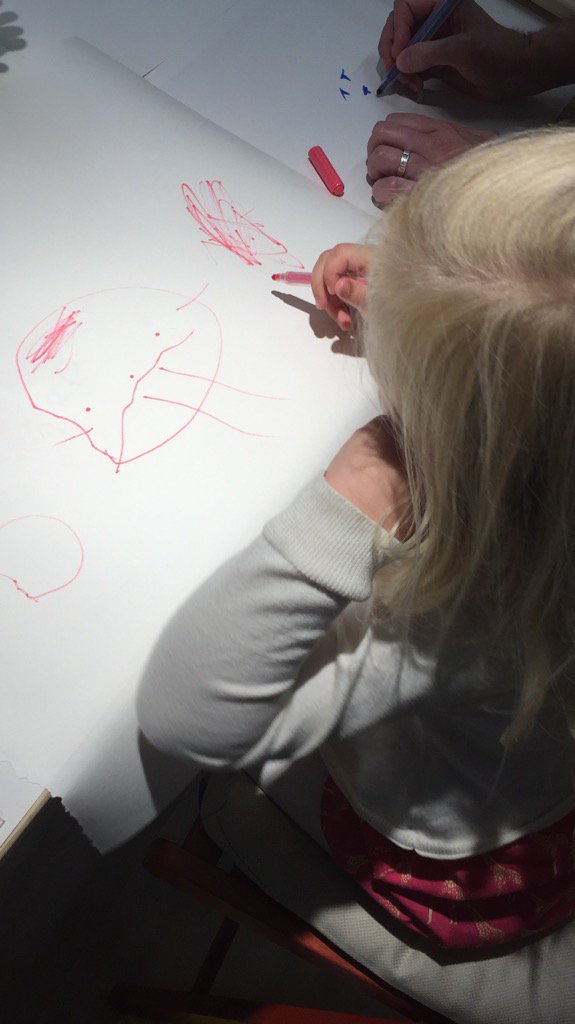 melanie_lumbers's tweet photo. @nectar #HalfTermArt here's my 3 year old drawing me: hair, eyes, nose, big mouth and arms &amp; legs from my head. https://t.co/Gy2TgPVgu3