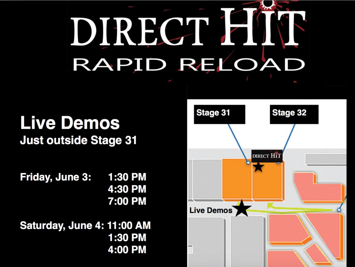 LindaCWatt's tweet photo. Come see us at #CineGearLA2016 June 3 & 4. #DirectHitFX #RapidReload booth S329, Stage 32 at #ParamountStudios. https://t.co/gzBVe5JMET