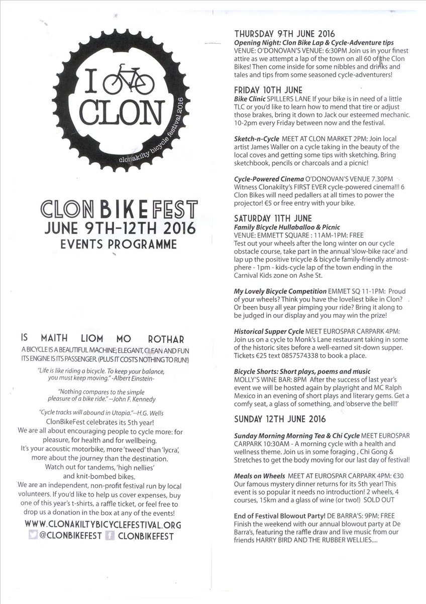 ODHClonakilty's tweet photo. Thur June 9th to Sun June 12th.. Clonakilty Bicycle festival..... BE THERE !!!!! #westcork #clonakilty #bicycle https://t.co/CjSK3uPKSV