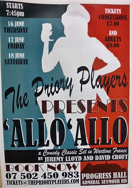 Have YOU booked yet to see 'Allo 'Allo <a href="/priory_players/">The Priory Players</a> #Eltham June 16-18. Only £8/£7.