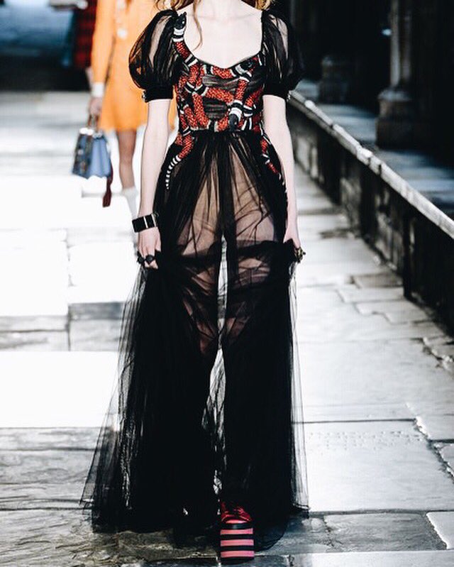 iamplusofficial's tweet photo. Beyond stunning ensembles with #AneedA on the runway π @gucci @iamwill #AlessandroMichele @wabbey #GucciCruise17 #AI https://t.co/z8D7QbK116