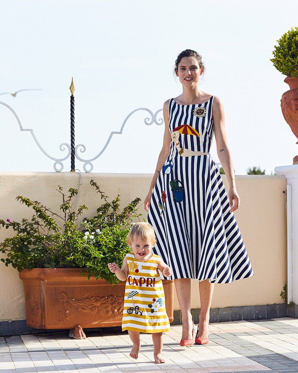 Dolce Gabbana Like Mother Like Daughter Bianca Balti And Mia Wearing Striped Dresses From The Italiaislove Collection Dgmamma