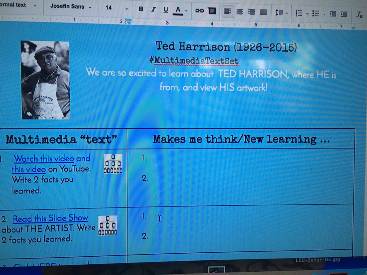 InnovatewithMsG's tweet photo. Tech Day! Ss learn about artist Ted Harrison using a #multimediatextset. Thx @lhighfill for template! #carltonusd https://t.co/4G82JXoV3o