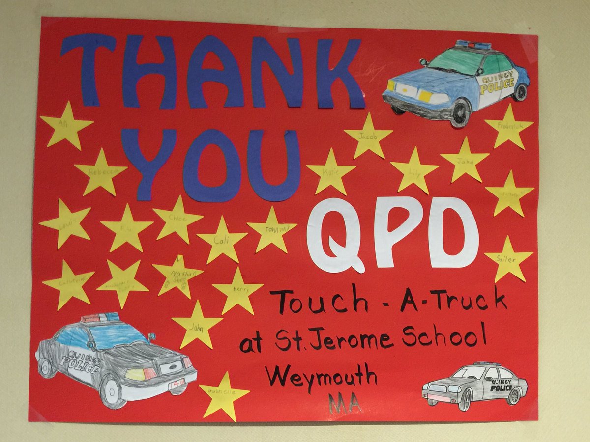 quincymapolice's tweet image. Thank you to the children at St. Jerome School in #Weymouth for the awesome posters!  We had a great day!