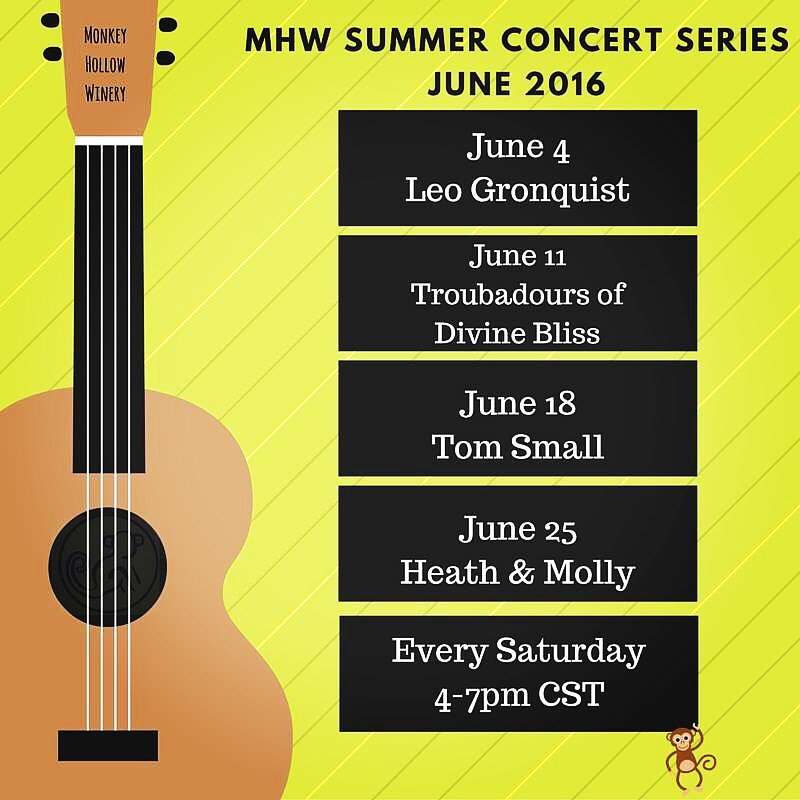 Summer, concerts &amp; wine... OH MY!  Swing on by &amp; hang out every Saturday for your favorite musicians from 4-7pm CST.