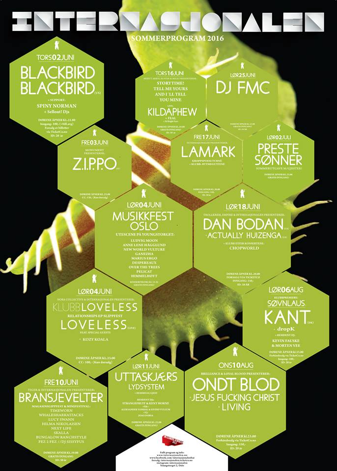 Sjekk ut sommerprogrammet på Internasjonalen! Vi sparker i gang i kveld med Blackbird Blackbird(US)