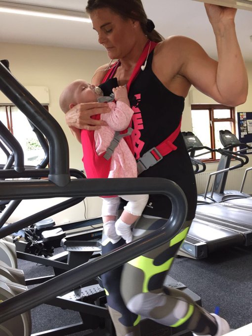 There's all ways a way. Mum and baby cardio💪.Got to be done😊💞.  @Evolutiongym @Extreme_UK @FitmumsF @Bodybuildingcom