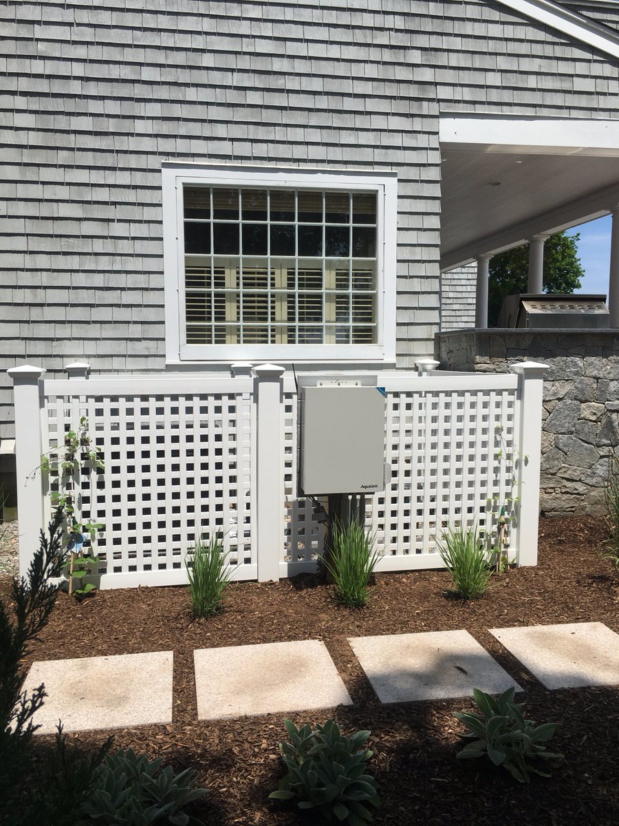 cfdllc's tweet image. #beauty &amp;amp; #function On left as a trellis~On right for hiding pool equipment. PVC Old English Lattice @cfdllc