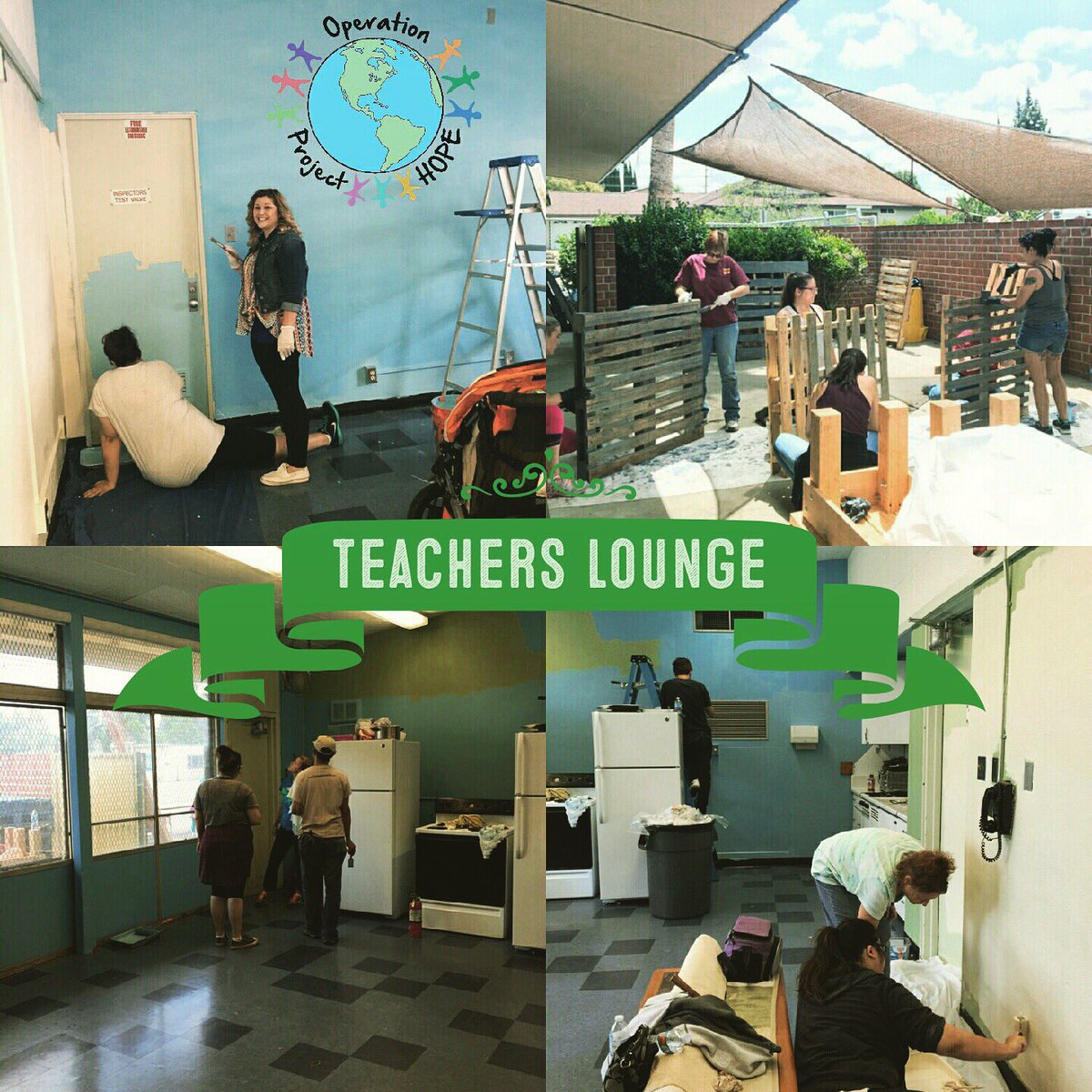 opHOPE4Kids's tweet photo. Sprucing up the teachers lounge. These hard working teachers deserve it! #OPH  #TopekaDriveElementary #OPHVolunteers https://t.co/PYvlzF4j4L