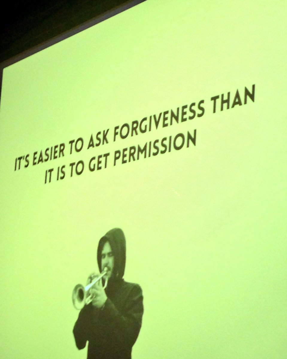 joanneatcollage's tweet photo. It's easier to ask forgiveness that it is to get permission. @JaakkoBlomberg at the #36hff about #publicspace action https://t.co/XW5phA9vqL