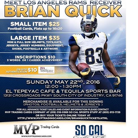 Bquick_SC's tweet image. Looking forward to meeting some @RamsNFL fans &amp;amp; signing autos tomorrow. 12p @ El Tepeyac Cafe. See you there ✌🏿️
