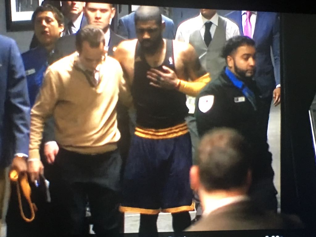DarthAmin's tweet image. Sincerely hope Kyrie is ok but it does look like he&apos;s suffering from extreme heartburn here. Get this man some TUMs!