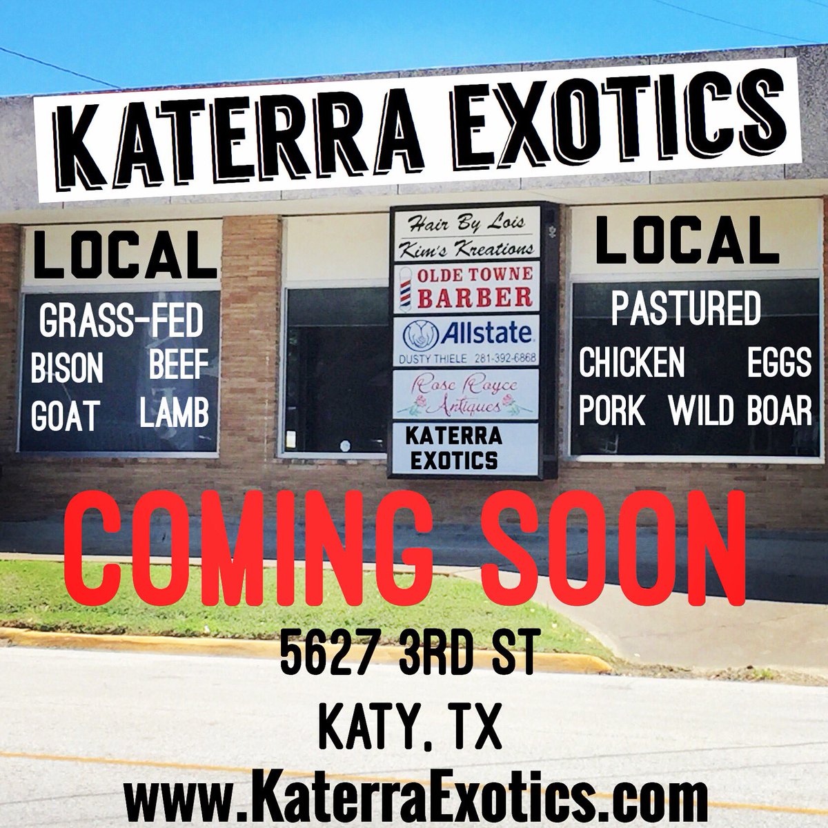 KaterraExotics's tweet photo. Come see us in #KatyTx this summer. #Local #grassfed #bison #beef #goat #lamb #wildboar #chicken #pork #pasturedeggs https://t.co/W1M76vFooB