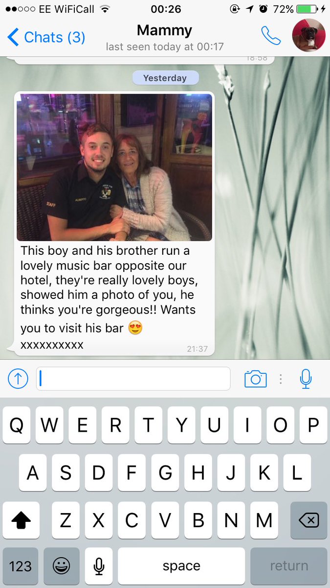 chey_williams's tweet photo. So my mum is currently in Magaluf and trying to set me up with Alberto 🤔 https://t.co/fTgjAFoPVS