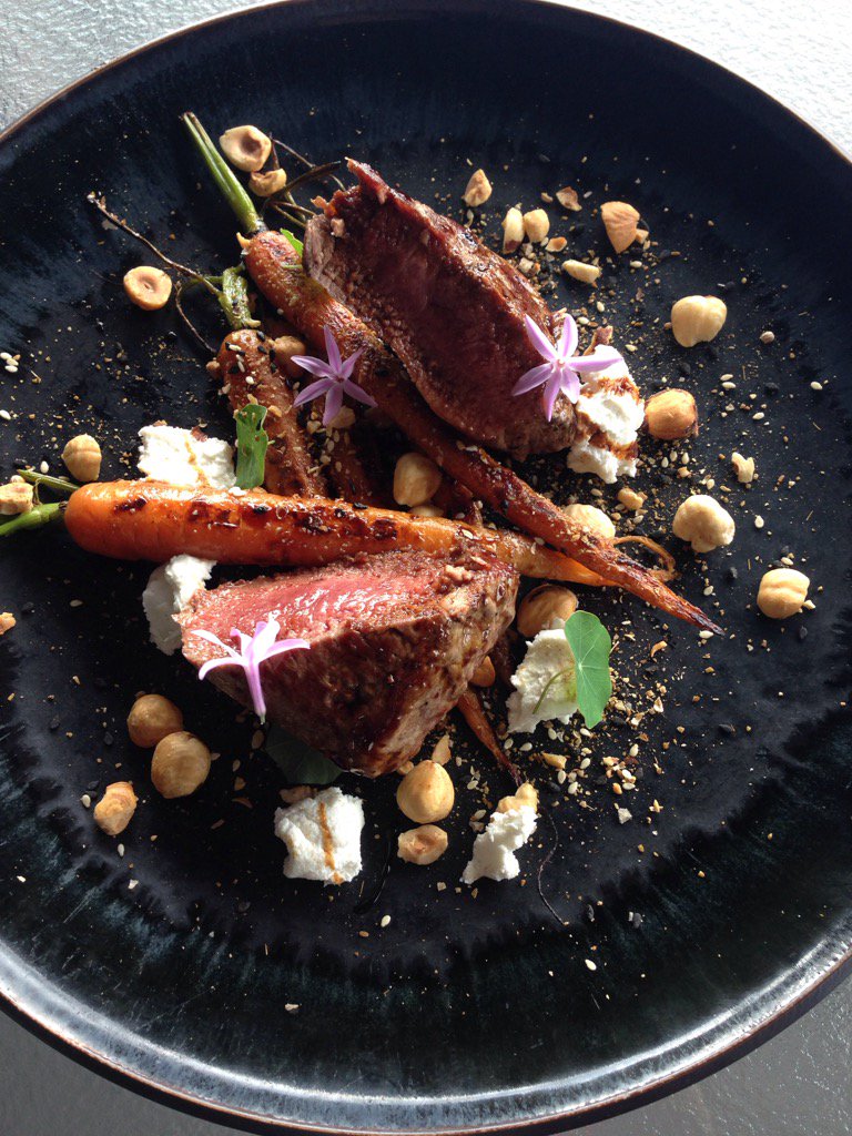 radiokatd's tweet photo. Lamb loin, charred baby carrots, hazelnut dukkah, goats chèvre by Brent Farell @85miskinst @612brisbane https://t.co/CijJlBpIv1