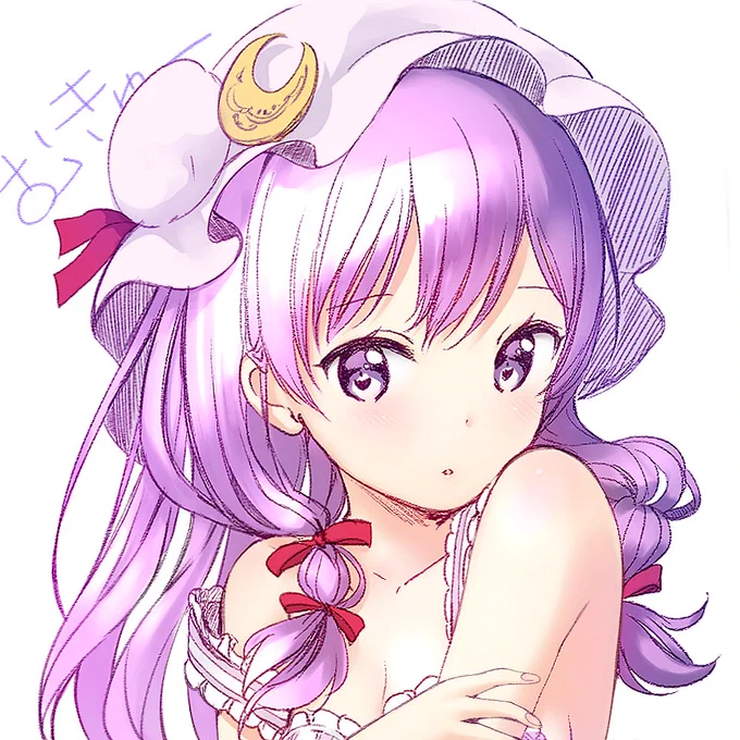 落書き～今日はパチュリー様。暖かいを通り越して暑いくらいの陽気なので上着を脱いで薄着な感じに～ 
#東方 #パチュリーノーレッジ 