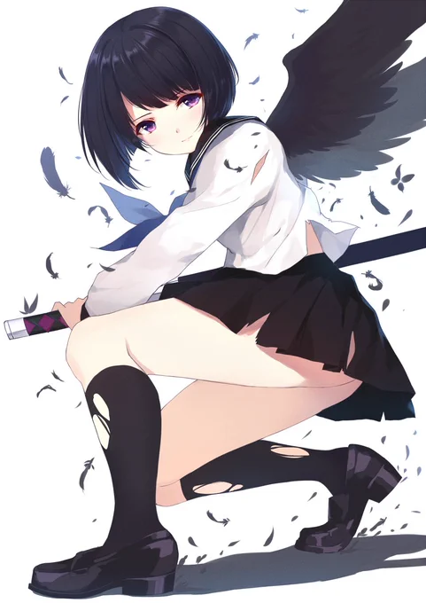 黒翼 #女子高生 #刀 