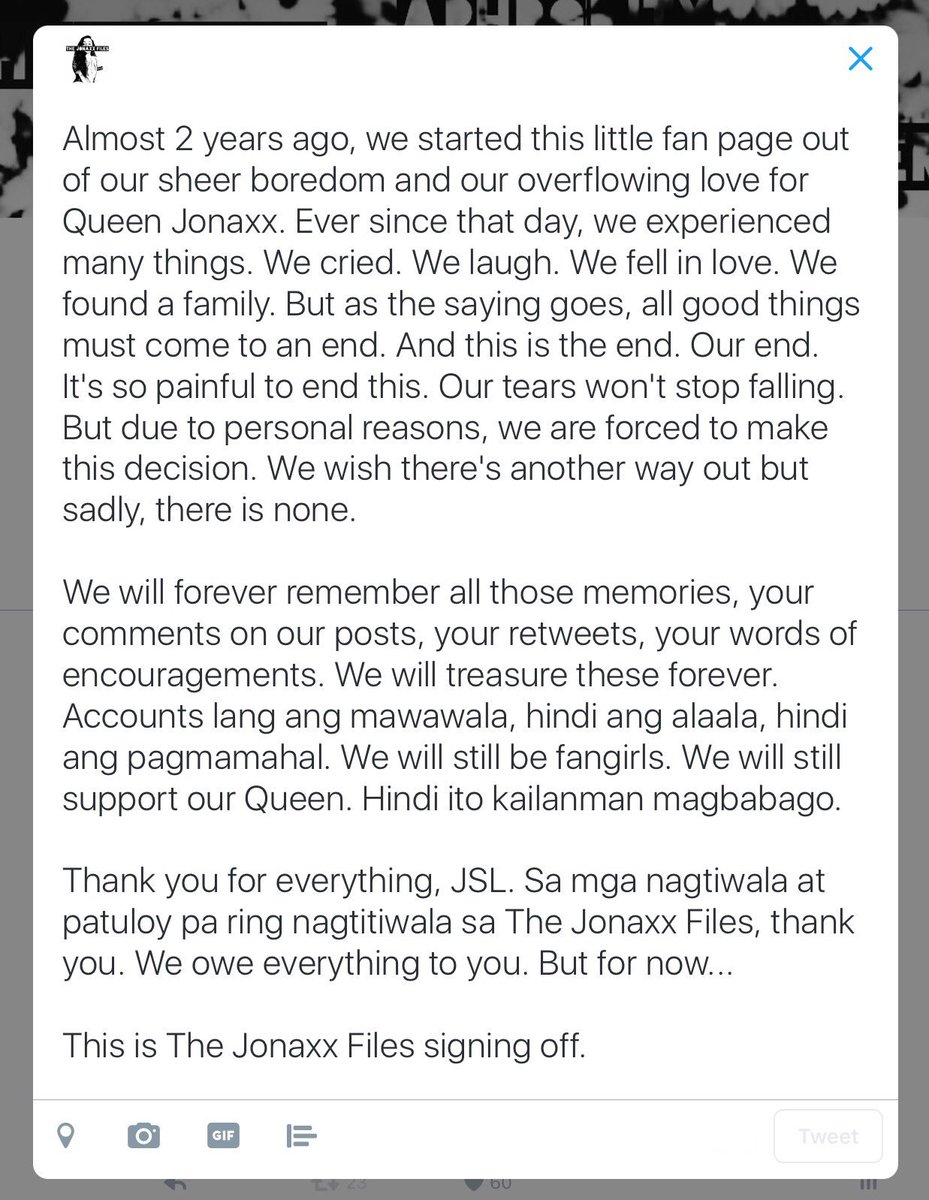 JonaxxFiles's tweet photo. Thank you for everything, JSL. This is The Jonaxx Files signing off. Adios! 💕 https://t.co/0GsoLHZamX