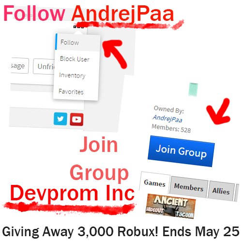 Andrej On Twitter Giving Away 3k Robux All You Have To Do Is To Follow Me On Roblox Page Andrejpaa And Join My Group Devprom Inc - giving away my roblox account that has robux