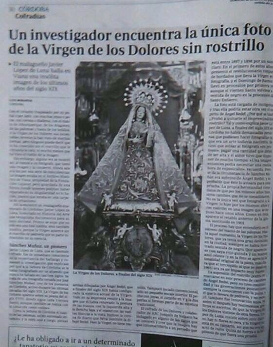 "Un investigador encuentra la única foto de la Virgen de los Dolores sin rostrillo." Hoy en <a href="/abccordoba/">ABC Córdoba</a>