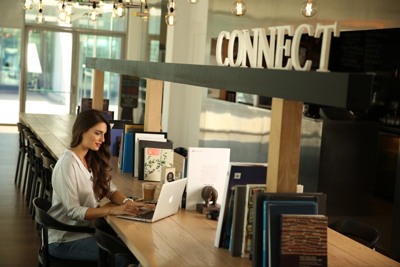 PavilionDubai's tweet photo. Ever felt like your office desk got smaller? Just walk over to our #ConnectDesk and enjoy the #space and free #wi-fi https://t.co/r1bWPgbBAv