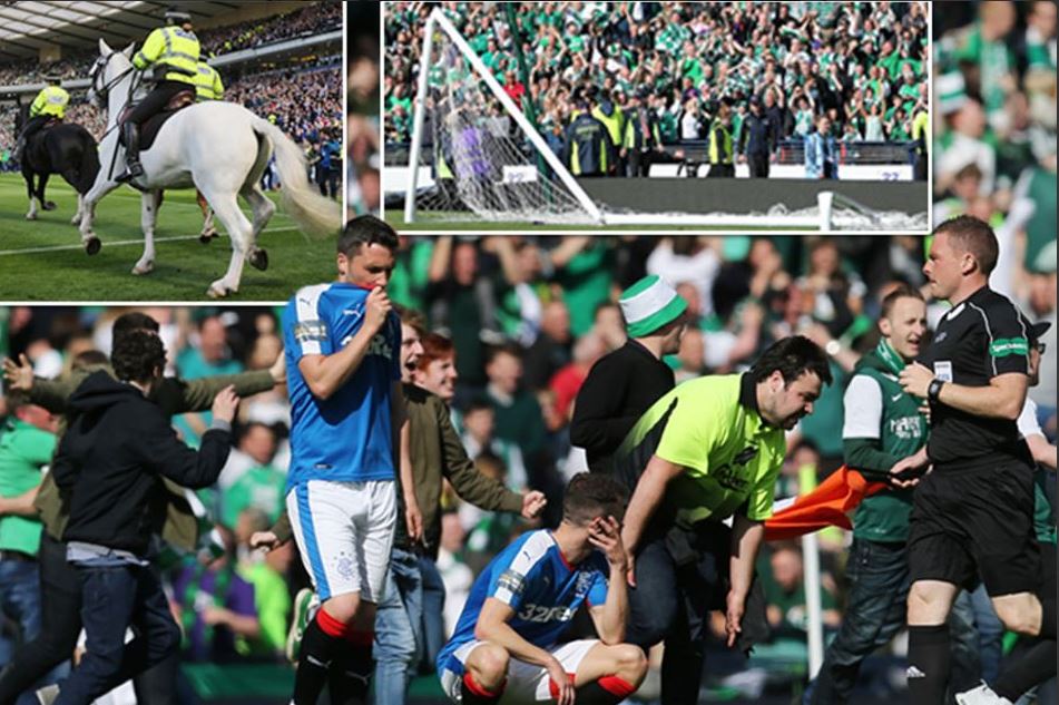 VIDEO Watch shocking scenes of violence as Hibs and Rangers fans riot