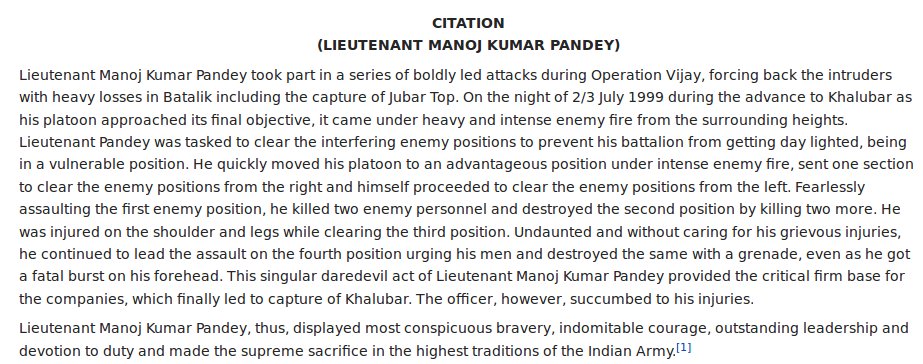 11Even normally drably worded official citation couldn't hide the sheer madness of that night when young Manoj earned his name in history.