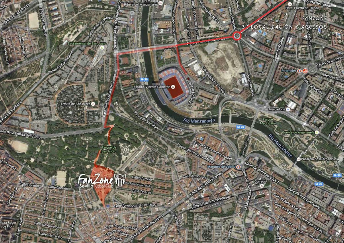 SevillaFC's tweet photo. Se recomienda a los sevillistas que están en la #FanZoneSFC que vayan hacia el estadio a las 18 horas. #SevillaFC https://t.co/FMO76aCZfN