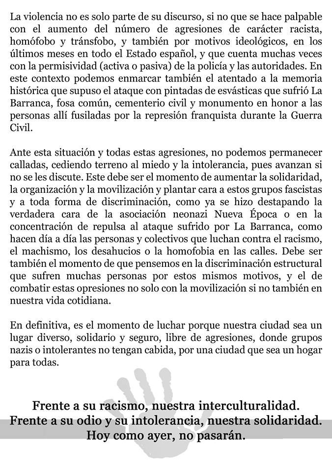 Panfleto 'contra el fascismo y toda forma de discriminación' entregado ayer en Logroño:

#LaRiojaAntifascista