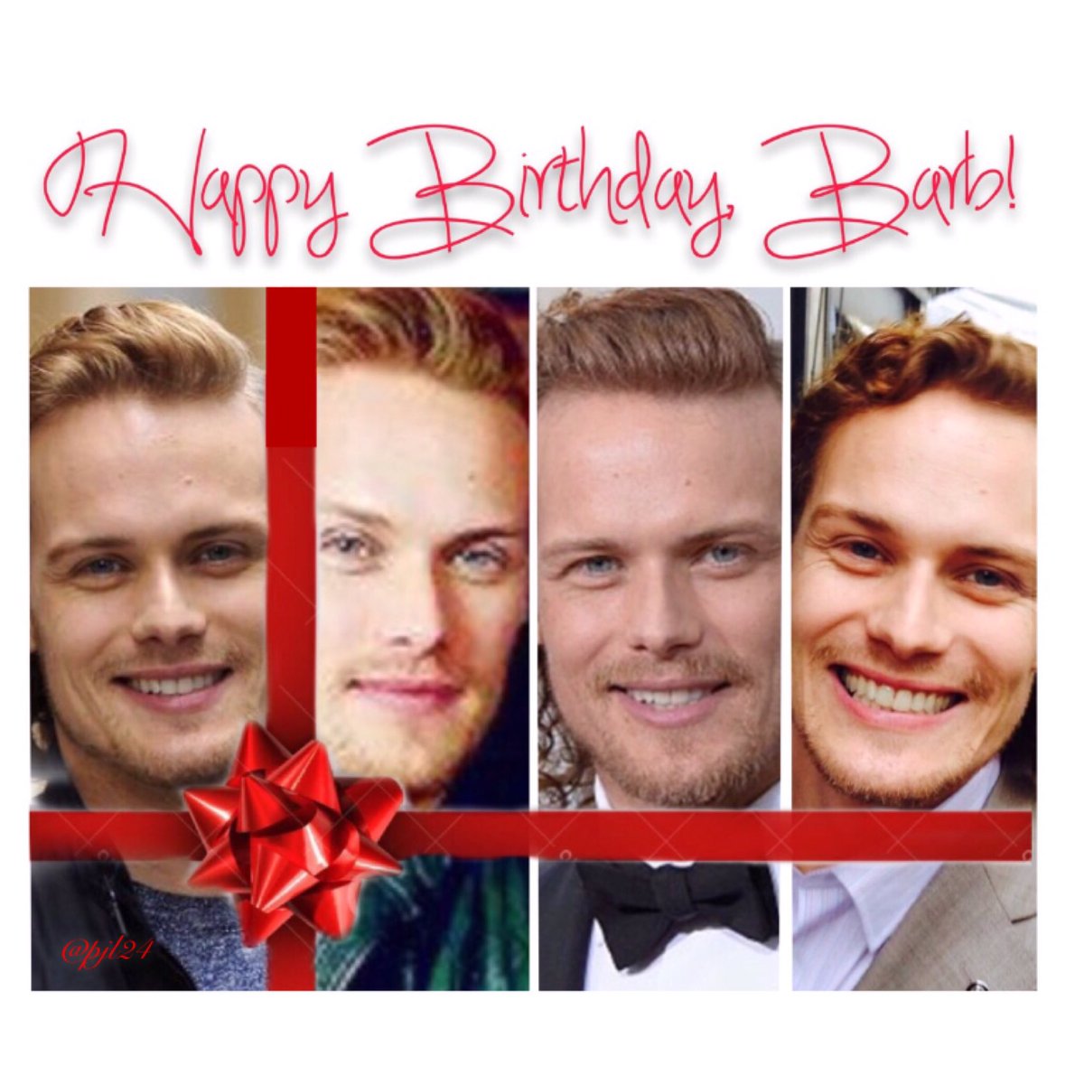 pjl24's tweet photo. To @barbaramills1 
His 1st
#SamsFanFollow 
Unwrap your gift!😜
@Sheugs 
@LaurelSchuett @sarahjaswim
😘🌹🎁🎂🎉🍷❤️ https://t.co/Us4cTrudOT