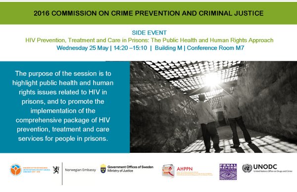 UNODC_HIV's tweet photo. Save the date #CrimeCommission side event #HIV in #Prisons – #PublicHeatlh #Humanrights Approach #EndAIDS in #Prison https://t.co/2Ffctk25Pt