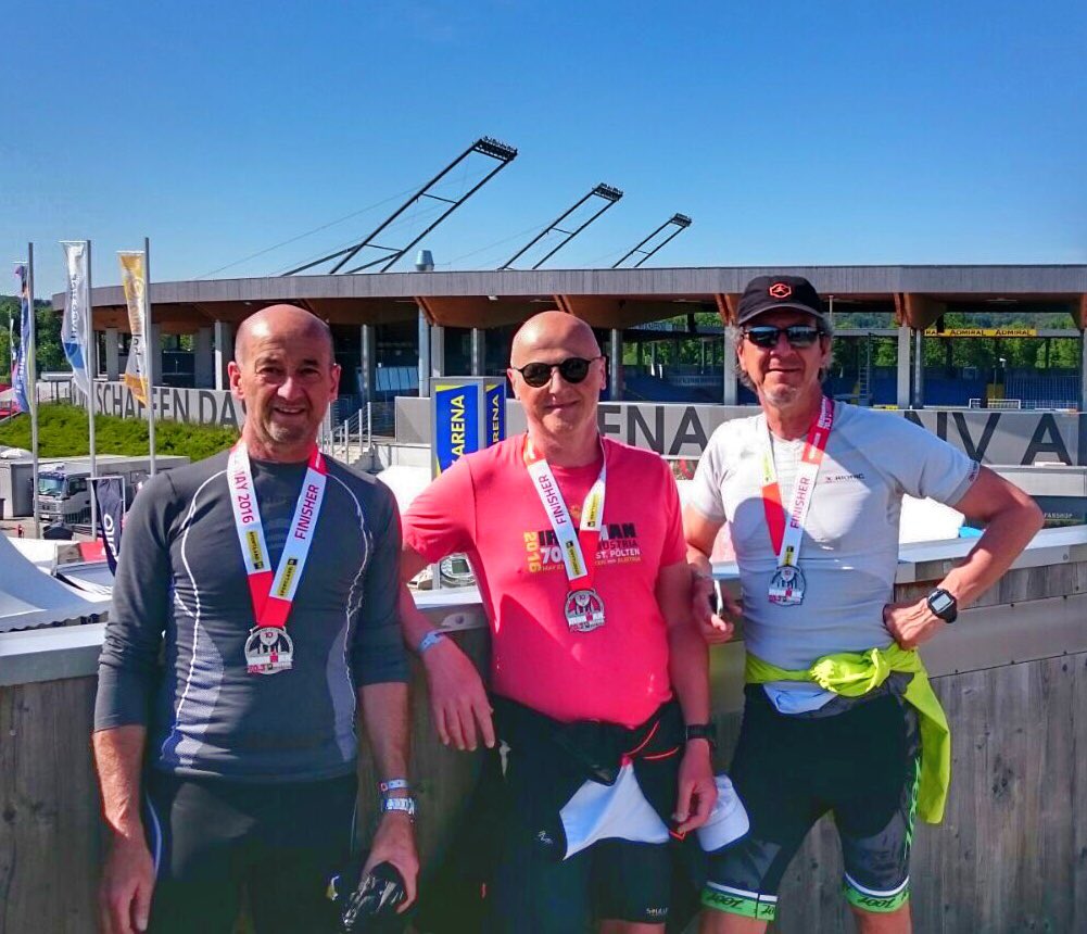 47ADTriathlon's tweet photo. Rachello, Montagner, Moro, finisher al 70.3 St Pôlten!! Complimenti ai "veci" della 47 Anno Domini Triathlon https://t.co/crZamM3G35