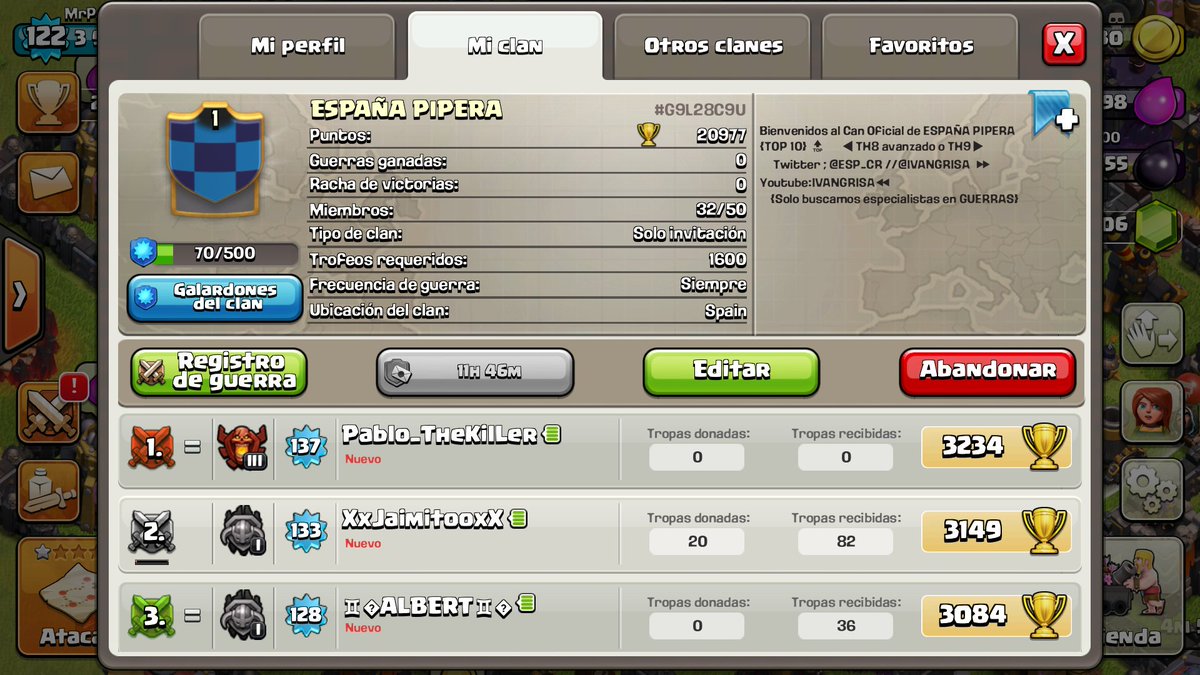 ESPAÑA PIPERA en Clash Of Clans ¿Que esperas a unirte? 🔝🔝