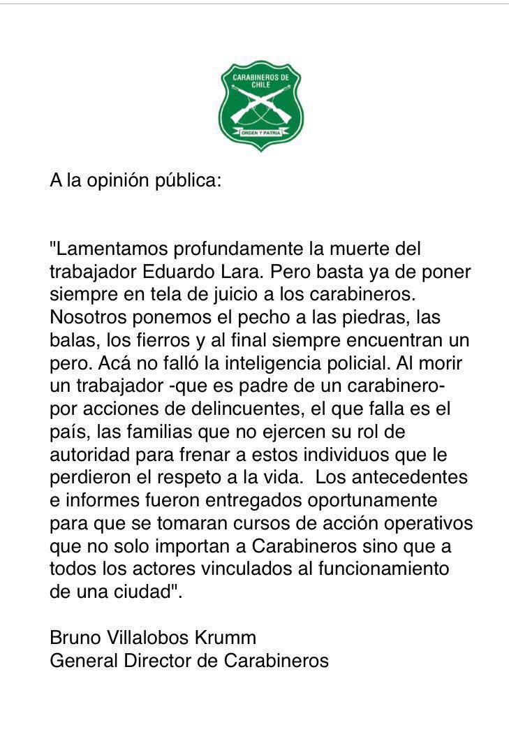 Carabdechile's tweet photo. Declaración pública del General Director sobre acontecimientos del 21 de Mayo en Valparaíso. https://t.co/IVWKQxjE5M