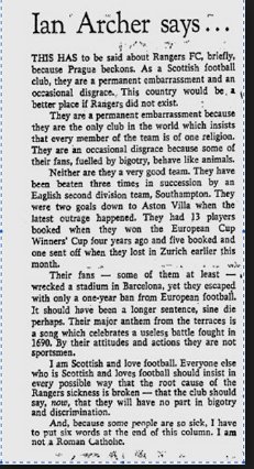 Celtic Collectibles on Twitter: "Ian Archer Scottish Journalist Article  1970s. Rangers " Rangers a permanent embarrassment and an occasional  disgrace… "
