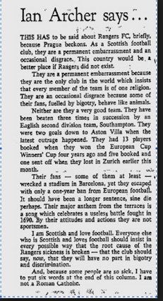 Celtic Collectibles on Twitter: "Ian Archer Scottish Journalist Article  1970s. Rangers " Rangers a permanent embarrassment and an occasional  disgrace https://t.co/NyG0sfxFJG" / Twitter