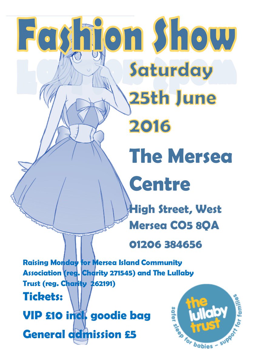 FASHION SHOW 

SAT 25TH JUNE

AT THE MICA, WEST MERSEA HIGH STREET 

TICKETS: £5 
VIP: £10 INC GOODIE BAG!!!