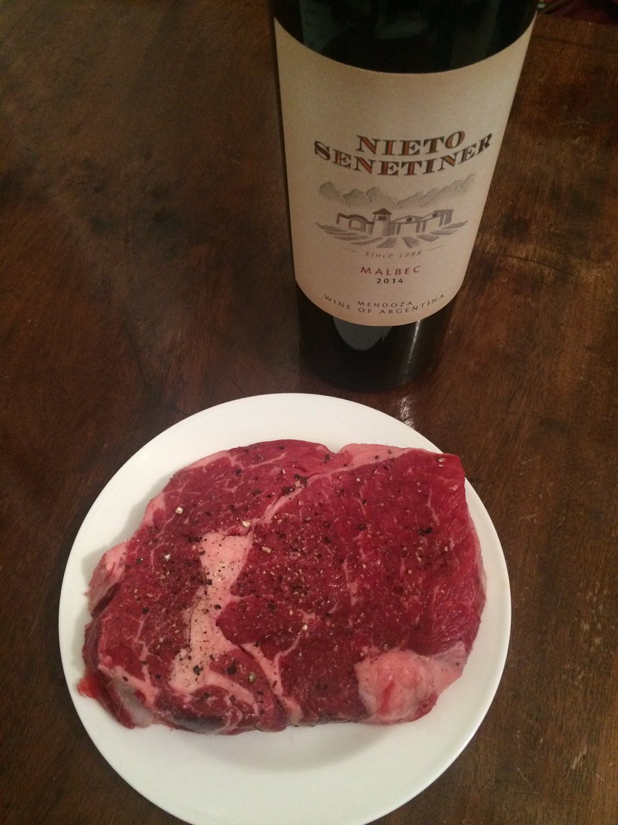 &amp; now to this, ribeye and Malbec courtesy of <a href="/GingerPigLtd/">The Ginger Pig</a> &amp; <a href="/askewine/">askewine</a> #steakdinner #Malbec