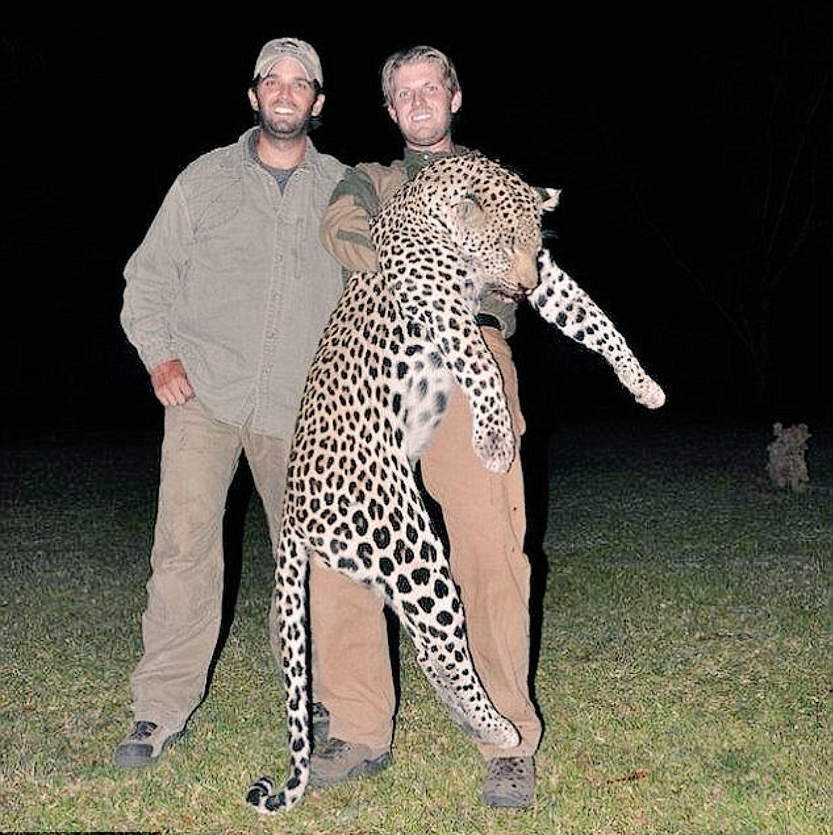 co_rapunzel4's tweet photo. The faces of white privilege-Trump's sons trophy hunt on their days off from swindling others. Nice ethics, no? https://t.co/f4ozixUDIC