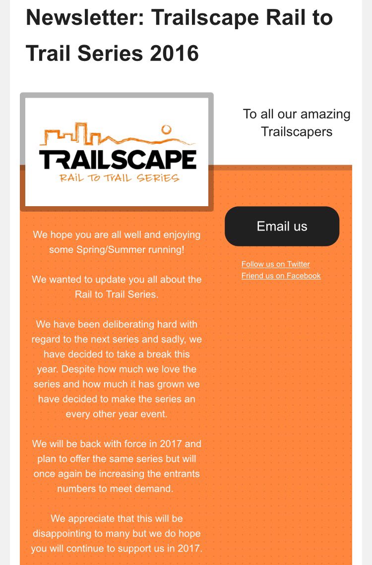 CAMARacingTeam's tweet photo. We're very sorry to hear that no races will be organized by @RailtoTrail #Trailscape during 2016/2017 winter https://t.co/ktlk44mOYq