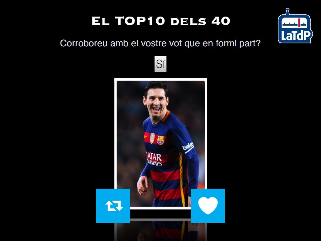 LaTdT's tweet photo. El TOP 10 dels 40 de @mariusserra 
Creieu que Messi ha de ser el 10è membre del Top 10?
RT - Sí
FAV - Sí https://t.co/Hhkxf7o3mo