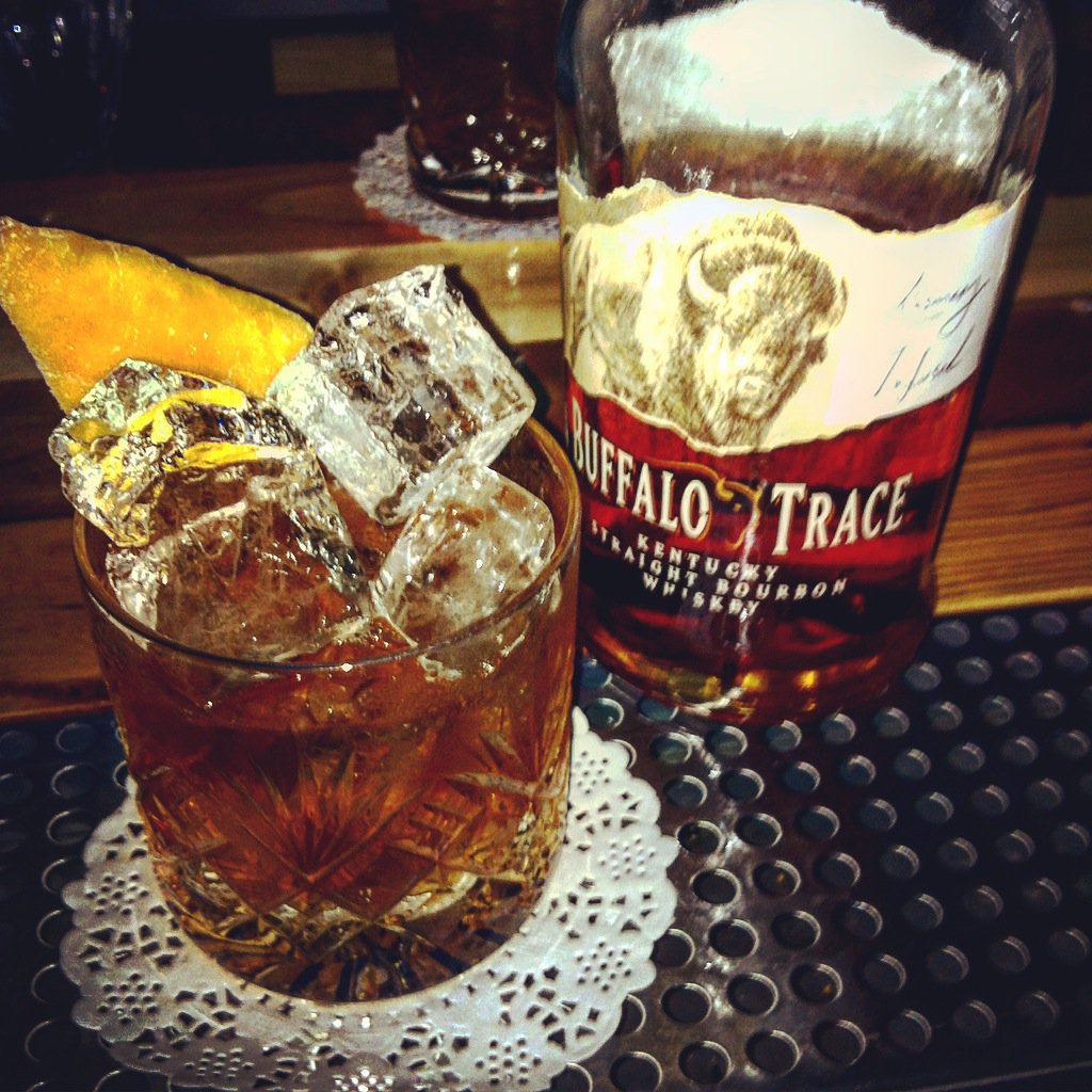 arcanebar's tweet image. 'Charred Rosemary &amp;amp; Mango Old Fashioned' @BuffaloTrace infused with grilled rosemary, Mango Green tea sugar syrup!
