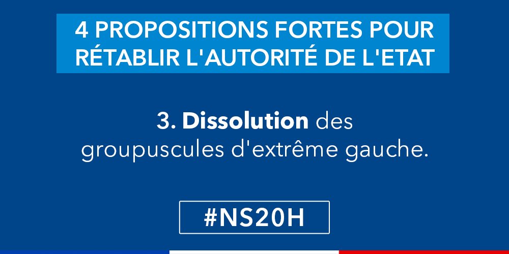 NicolasSarkozy's tweet photo. 4 propositions fortes pour rétablir immédiatement l'autorité de l'État. #NS20H #autorité https://t.co/l3kqXAVa7T