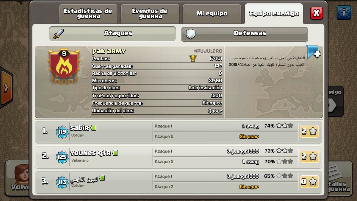 noviembre_rojo's tweet photo. PEDAZO REPASO A ESTE CLAN LV 9 CON 147 VICTORIAS!!!! INCREIBLE NOVIEMBREROS A 7% DEL PLENO!!! CRACKS!!!! #CoCWars https://t.co/1LFiimBb27