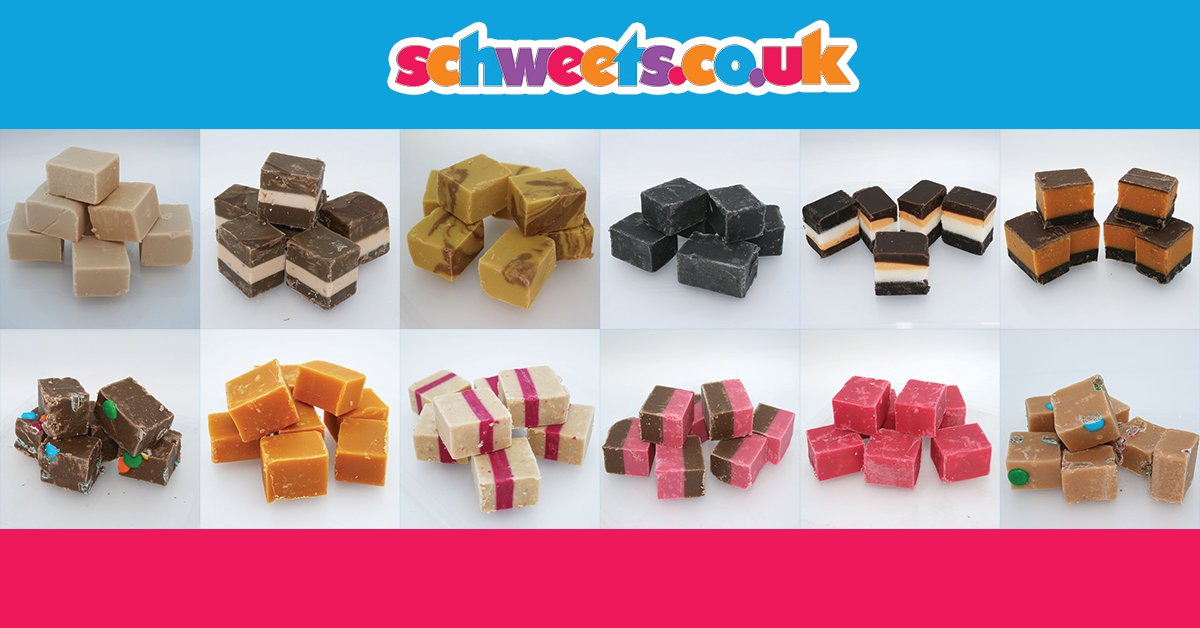 Schweet's tweet photo. We stock over 25 delicious flavours of #fudge. What's your favourite? #sweets #candy #sweetshop https://t.co/Kl6s6zX6So
